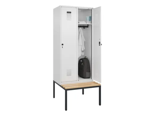 locker met bank,HxBxD 2120x800x815mm,2vak,vak B 400mm,draaigrendel