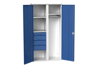 Locker 2000x1050x550mm 3 vakken, lade, dubbele vleugeldeur, RAL5010 - 1