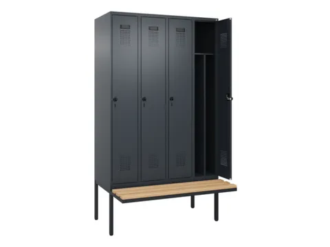 locker met bank,voor scheiding van kleding,HxBxD 2120x1200x815mm,4vak