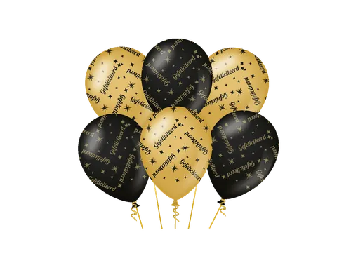 Ballonnen Classy party balloons 'Gefeliciteerd' 30cm Goud-Zwart 6 stuk