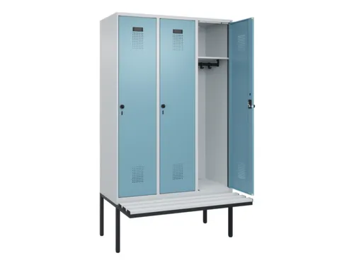 locker met bank,HxBxD 2120x1200x815mm,3vak,vak B 400mm,draaigrendel