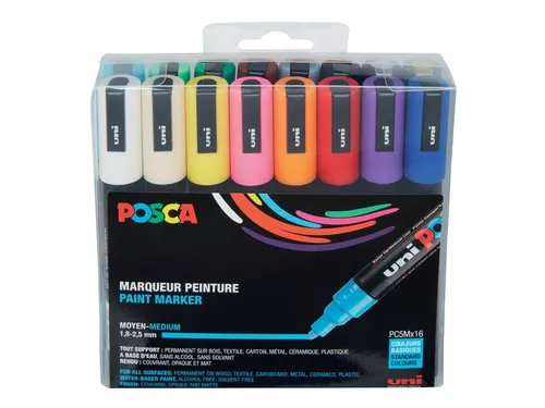 Verfstift Posca PC5M Medium Punt 1,8-2,5mm set à 16 kleuren