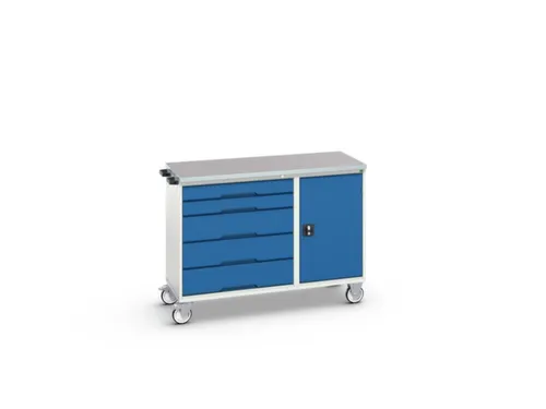 montagetafel 980x1300x600mm linoleumblad 5 laden kast front RAL5010