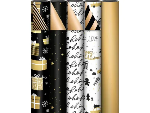 Geschenkpapier Kerst 70cmx2m assorti zwart/wit/goud