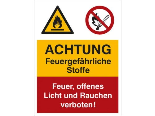 combi-bord waarschuwing/verbod,Let op! Brandgevaarlijke stoffen