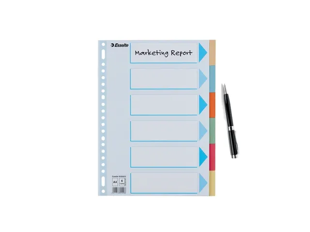 Intercalaire Esselte Premium A4 6 onglets 23 perf carton assorti
