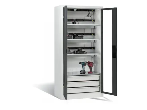 acculaadkast 1950x930x500mm 15stekkerdozen 230V ventilator fr. RAL7016