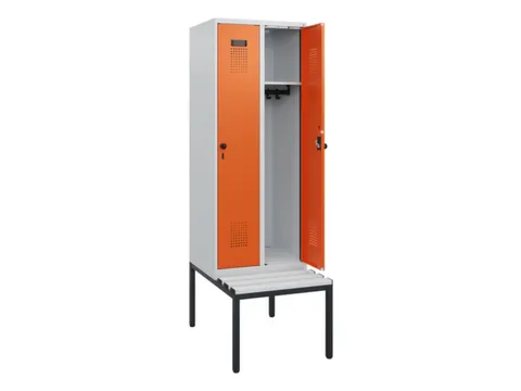 locker met bank,HxBxD 1950x600x815mm,2vak,vak B 300mm,draaigrendel