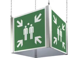 Kubus met vluchtroutepictogrammen,verzamelpunt,aluminium