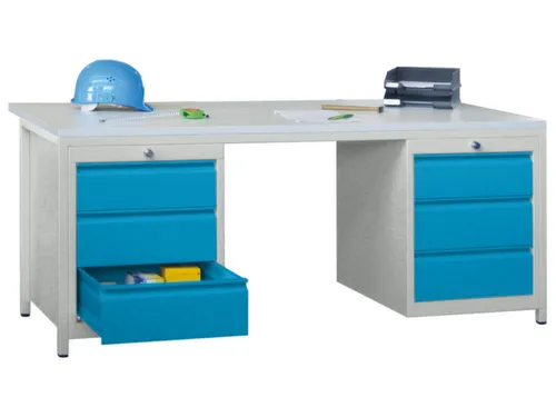Werkplaatsbureau Bxdxh 1700x800x720mm 6laden Ral7035 Front Ral5012