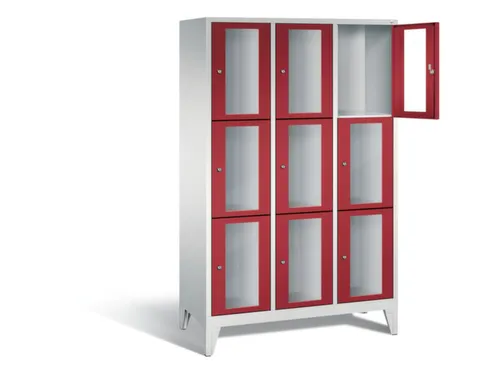 lockerkast 1850x1200x500mm 3x3 vakken Cilinderslot Poten, RAL3003