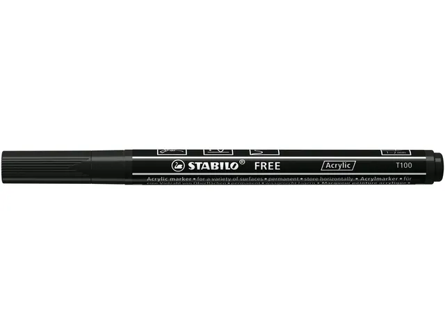 Acrylmarker STABILO Free Acrylic T100 zwart 1-2mm