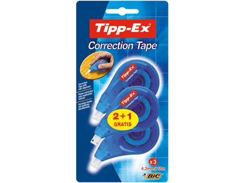 Correctietape Tipp-Ex zijwaarts 4.2mmx12m blister 2+1 gratis