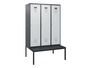 locker met bank,HxBxD 1950x1200x815mm,3vak,vak B 400mm,cilinderslot - 2