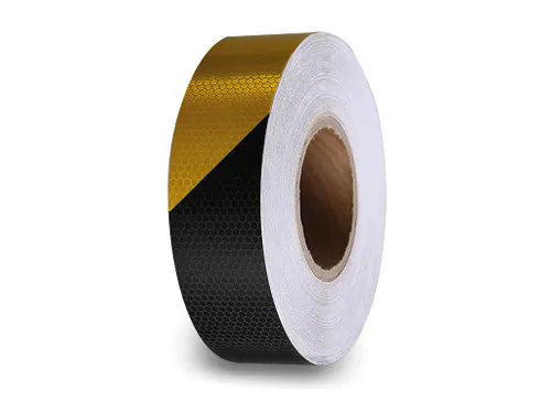 Reflecterende tape Zwart Geel 5 cm x 5 m met honingraatpatroon
