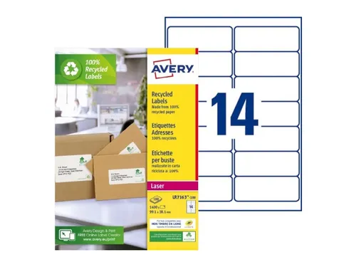 Etiket Avery LR7163-100 99.1x38.1mm recycled wit 1400 stuks