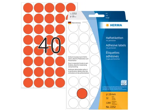 HERMA 2252 Multipurpose etiketten Rond 19mm Rood 1280 stuks