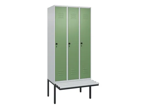 locker met bank,HxBxD 2120x900x815mm,3vak,vak B 300mm,draaigrendel