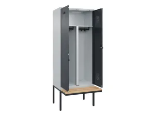 PBM-locker met bank,HxBxD 2120x800x815mm,2vak,vak B 400mm,draaigrendel - 1