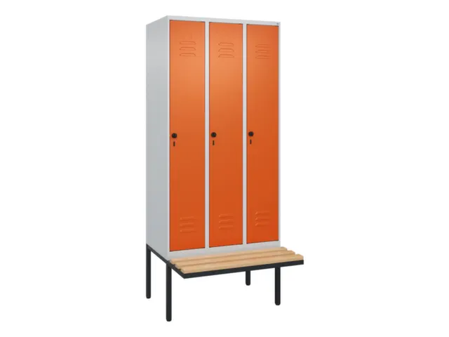 locker met bank,HxBxD 2120x900x815mm,3vak,vak B 300mm,draaigrendel