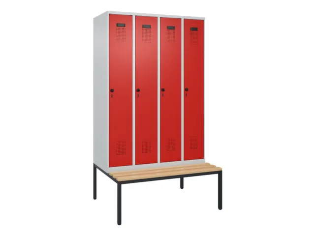 locker met bank,voor scheiding van kleding,HxBxD 2120x1200x815mm,4vak