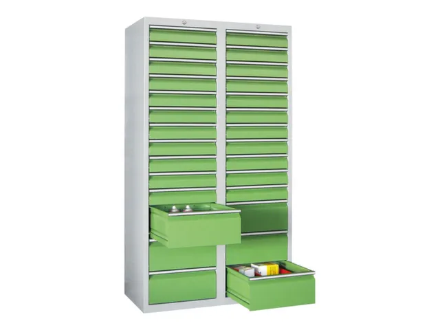 ladekast HxBxD 1800x1000x500mm 28laden RAL7035 front RAL6011