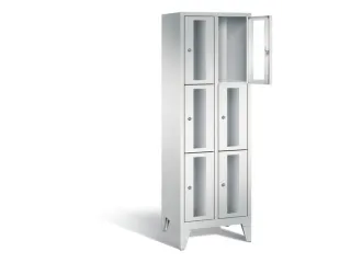 lockerkast 1850x610x500mm 2x3 vakken Cilinderslot Poten, RAL7035 - 1