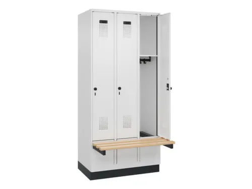 locker met bank,HxBxD 1950x900x815mm,3vak,vak B 300mm,draaigrendel