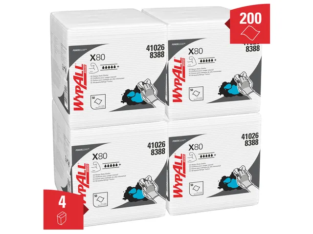 Poetsdoek WypAll X80 PowerClean 305x317mm 4x50vel wit 8388