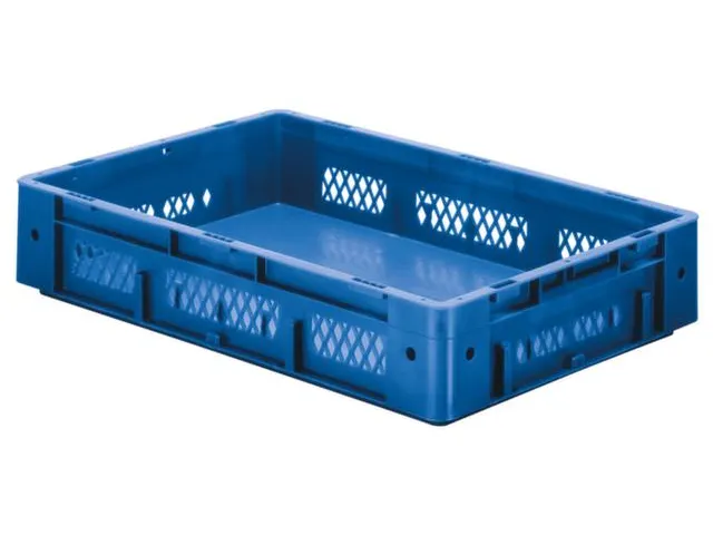 Euronorm Stapelkrat 120x600x400mm 20l Opengewerkt/Bodem Gesl. Blauw