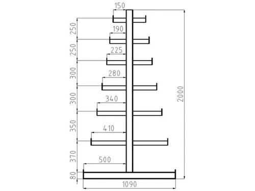 Draagarmstelling Dubbelzijdig 2000x2700x1090mm 7versch. Lange Armen
