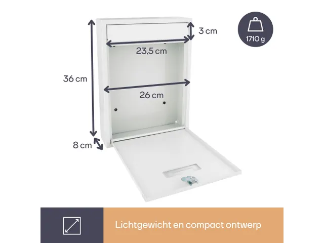 Brievenbus Ibiza Wit met naamplaatje incl. 2 sleutels 36x26x8cm