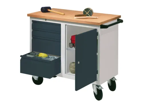 werkbank,verrijdbaar,HxBxD 915x1090x600mm,RAL7035,front RAL7016
