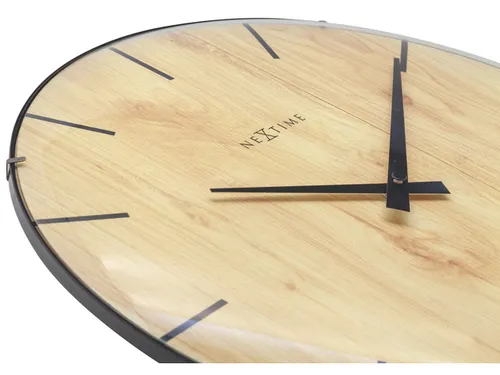 Wandklok Nextime Edge-Wood-Dome dia 35cm kunststof licht bruin streep