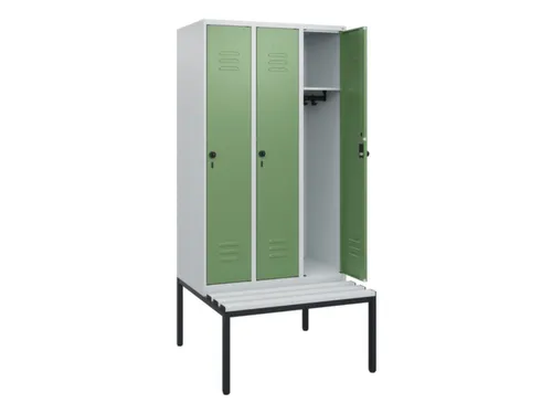locker met bank,HxBxD 1950x900x815mm,3vak,vak B 300mm,draaigrendel