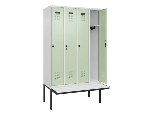 locker met bank,HxBxD 2120x1200x815mm,4vak,vak B 300mm,draaigrendel