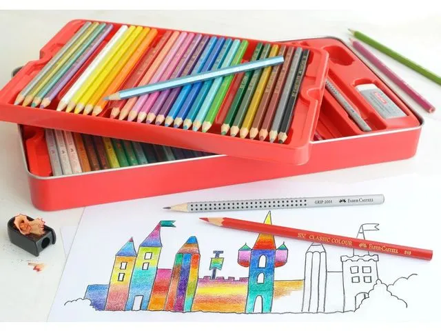 Crayon de couleur Faber-Castell Castle hexagonal étui métallique 60