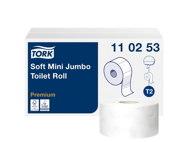Toiletpapier Tork Mini Jumbo T2 premium 2-laags 170mtr wit 110253 | KantineSupplies.nl