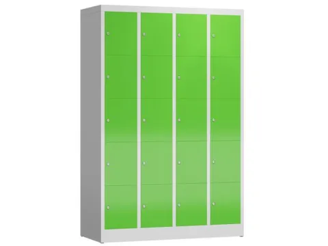 Lockerkast 1800x1185x500mm 4x5 vakken cilinderslot, sokkel, RAL6018