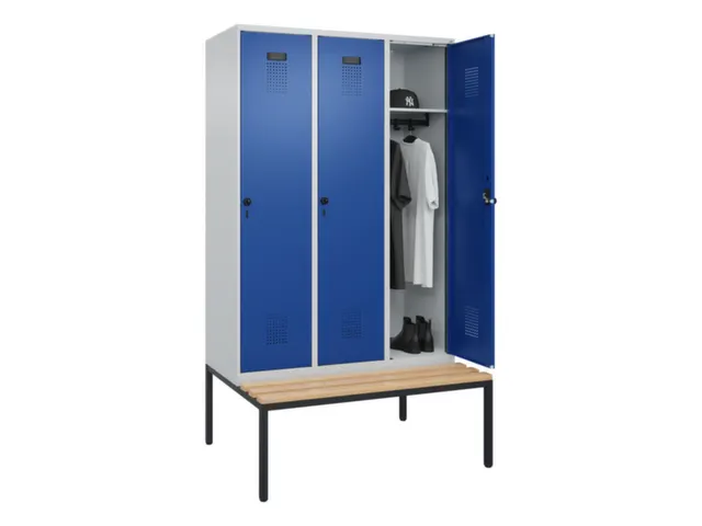 locker met bank,HxBxD 2120x1200x815mm,3vak,vak B 400mm,draaigrendel
