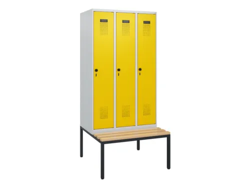 locker met bank,HxBxD 1950x900x815mm,3vak,vak B 300mm,draaigrendel