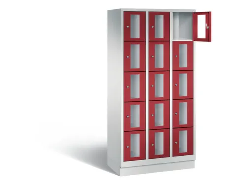 Lockerkast 1800x900x500mm 3x5 vakken Cilinderslot, Sokkel, RAL3003