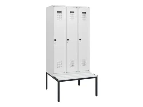 locker met bank,HxBxD 1950x900x815mm,3vak,vak B 300mm,draaigrendel
