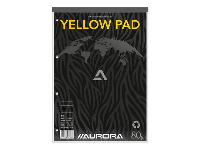 Cursusblok Aurora A4 lijn 4-gaats 160 pagina's 80gr geel