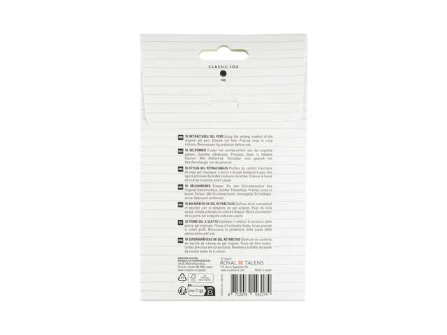 Stylo gel Sakura Gelly Roll Classic 08 rétractable set 10 couleurs no
