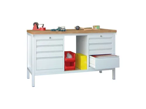 Werkbank 900x1500x700mm 8laden Frame/behuizing Ral7035 Front Ral7035