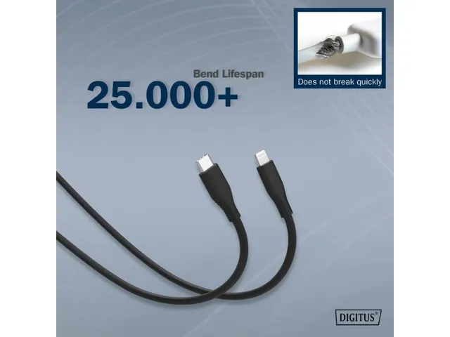 USB siliconen oplaadkabel USB-C Lightning 0,5m USB 2.0 60W Zwart