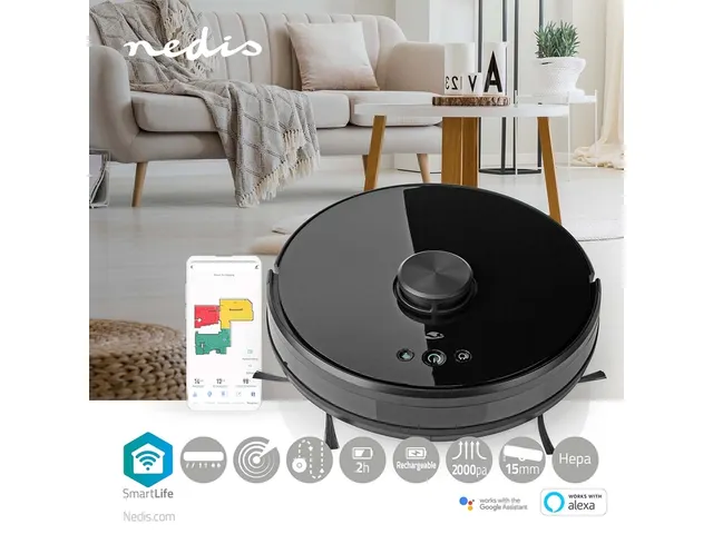 Robotstofzuiger Nedis wifi laser 3-in-1 zwart