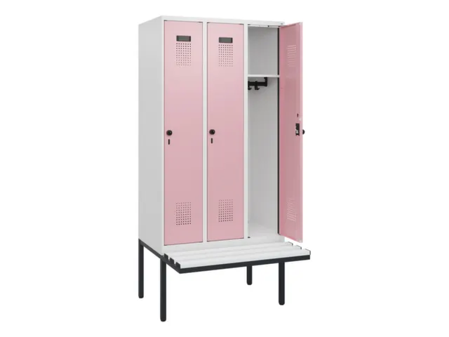 locker met bank,HxBxD 1950x900x815mm,3vak,vak B 300mm,draaigrendel