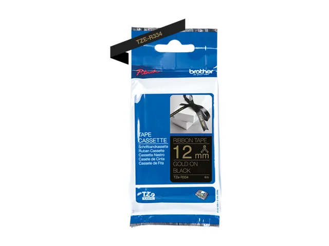 Brother TZe-R334 stoflint goud op zwart - breedte 12 mm, lengte 4 mete
